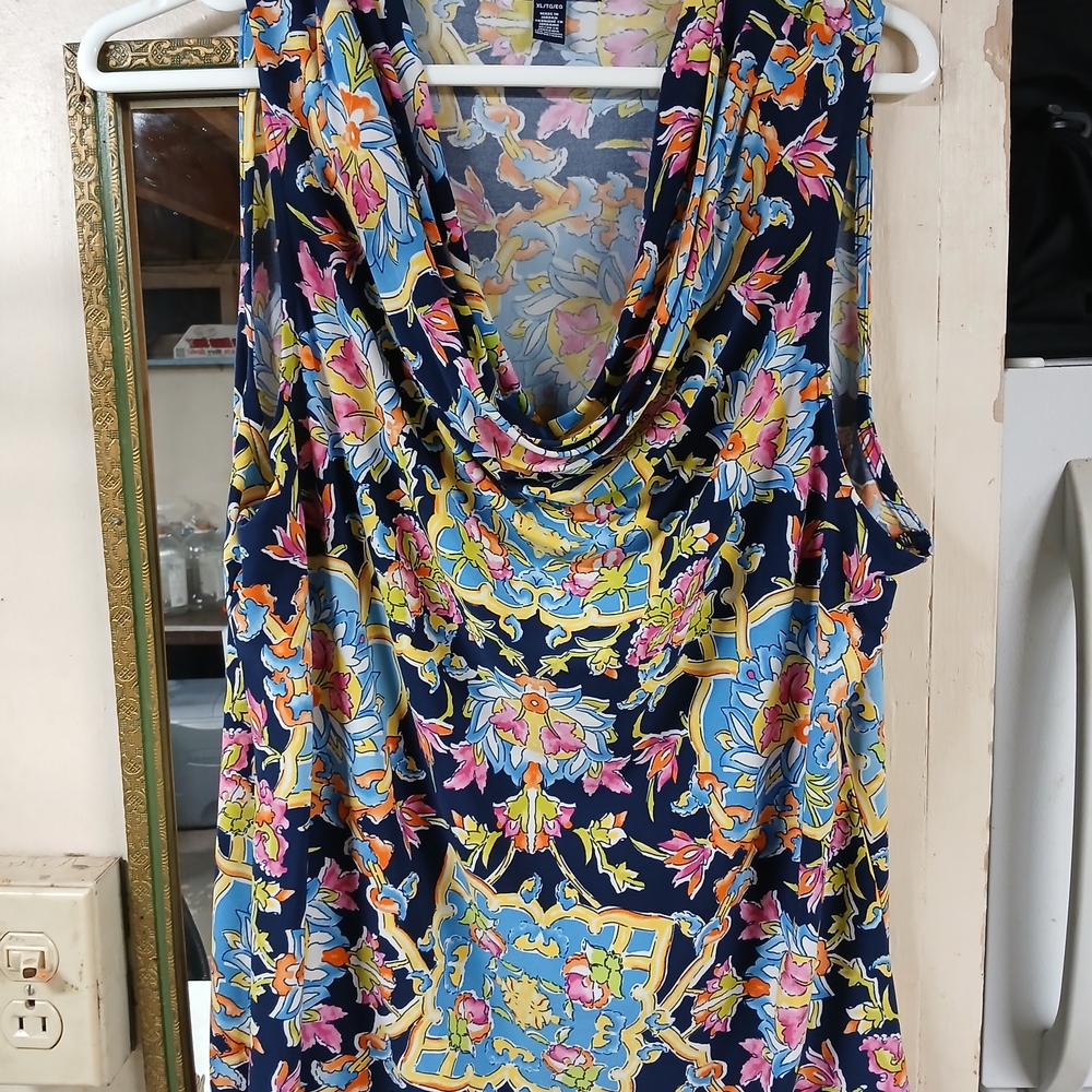 Chaps Draped Colorful Print Tank Top